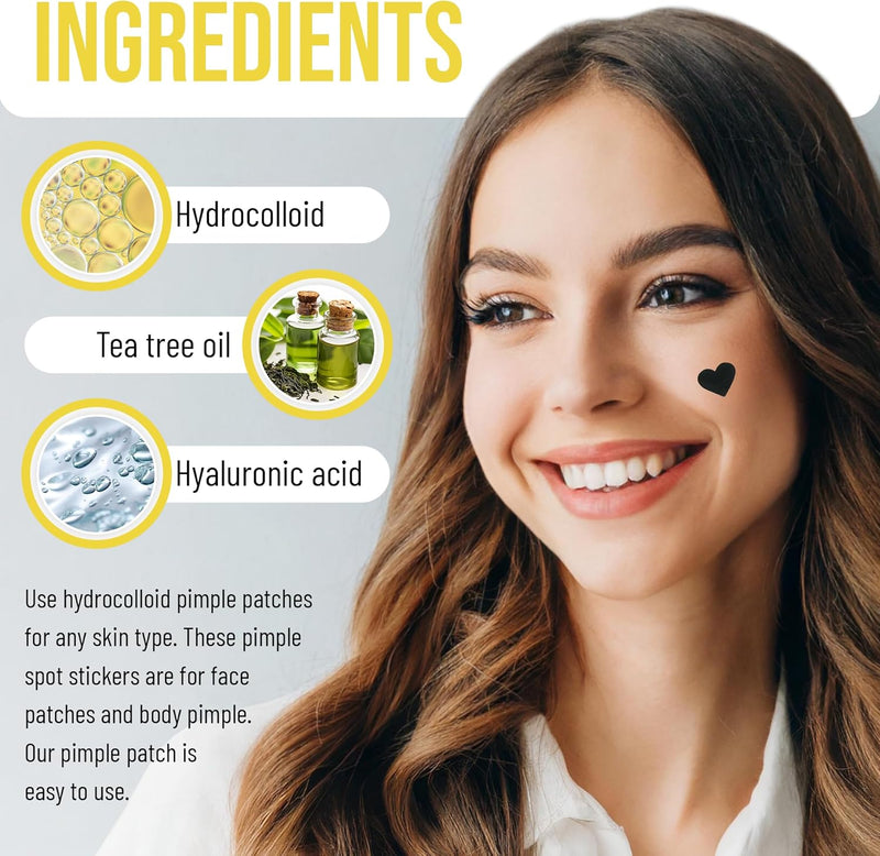 Chic Derma Pimple Patches – 36 Count Heart Shaped Hydrocolloid Stickers – Gentle Patches for Face and Skin Care – Heart Shapes Spot Cover for Day and Night Use